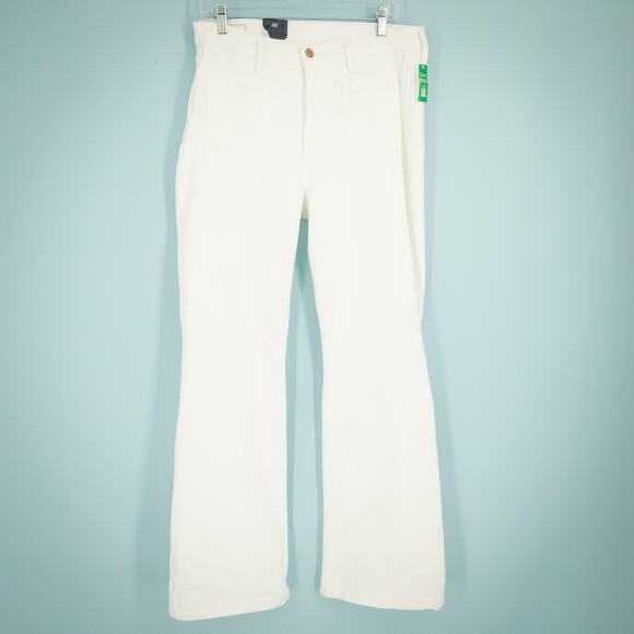 Gap 31 Size 12 White 70s Flare High Rise Stretch Button Zip Denim Jeans NEW - Picture 1 of 9